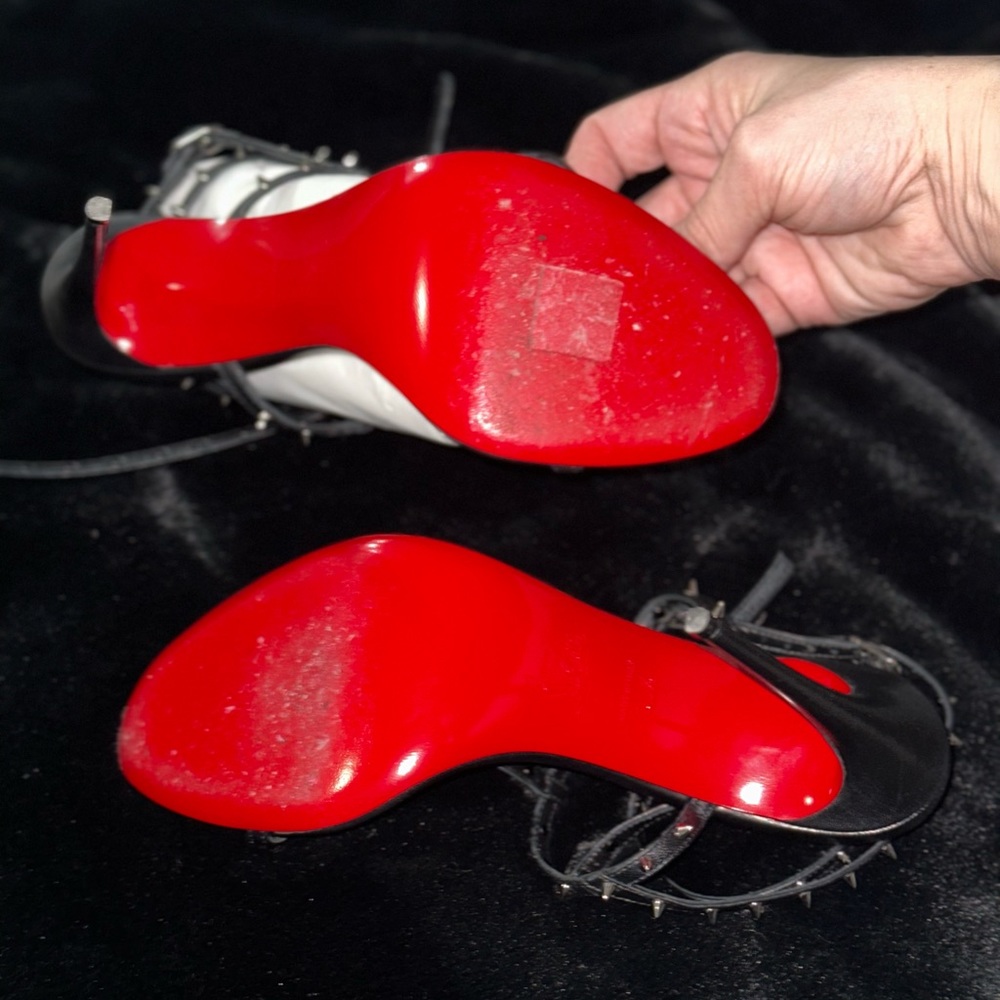 Christian Louboutin Black Studded Strappy Stiletto Sandals with Red Soles - Picture 7 of 10